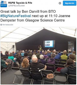 Tweet del RSPB Tayside & Fife hablando de la charla.